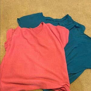 Pink and Teal Short Sleeve Tops